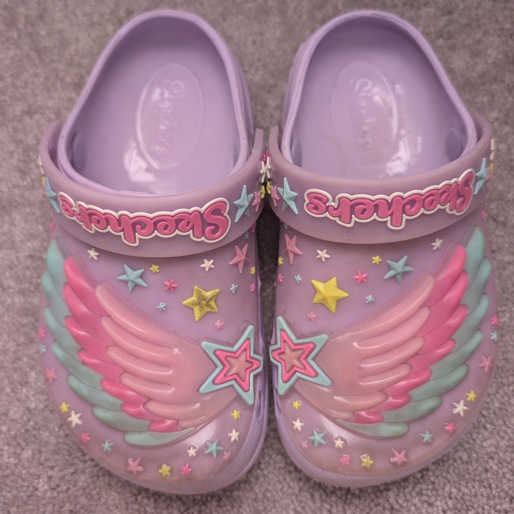 Skechers Light-Up Lavender Clogs with Pink & Mint Winged Stars
